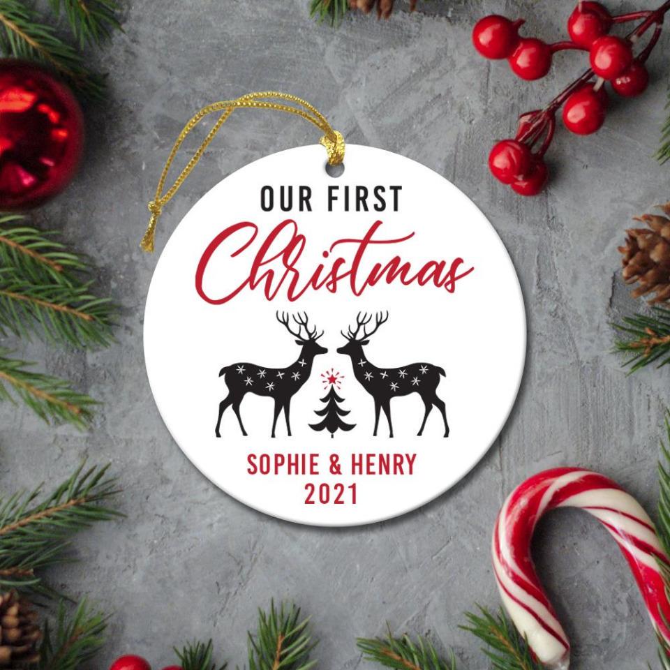 Personalized Christmas Round Ceramic Ornament