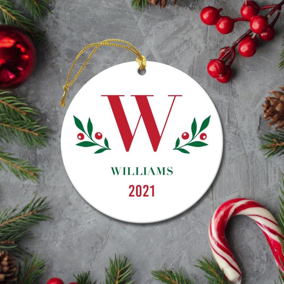 Personalized Christmas Round Ceramic Ornament