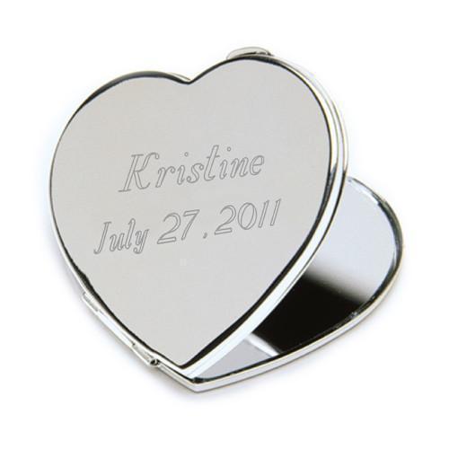 Personalized Compact Mirror - Heart - Silver Plated