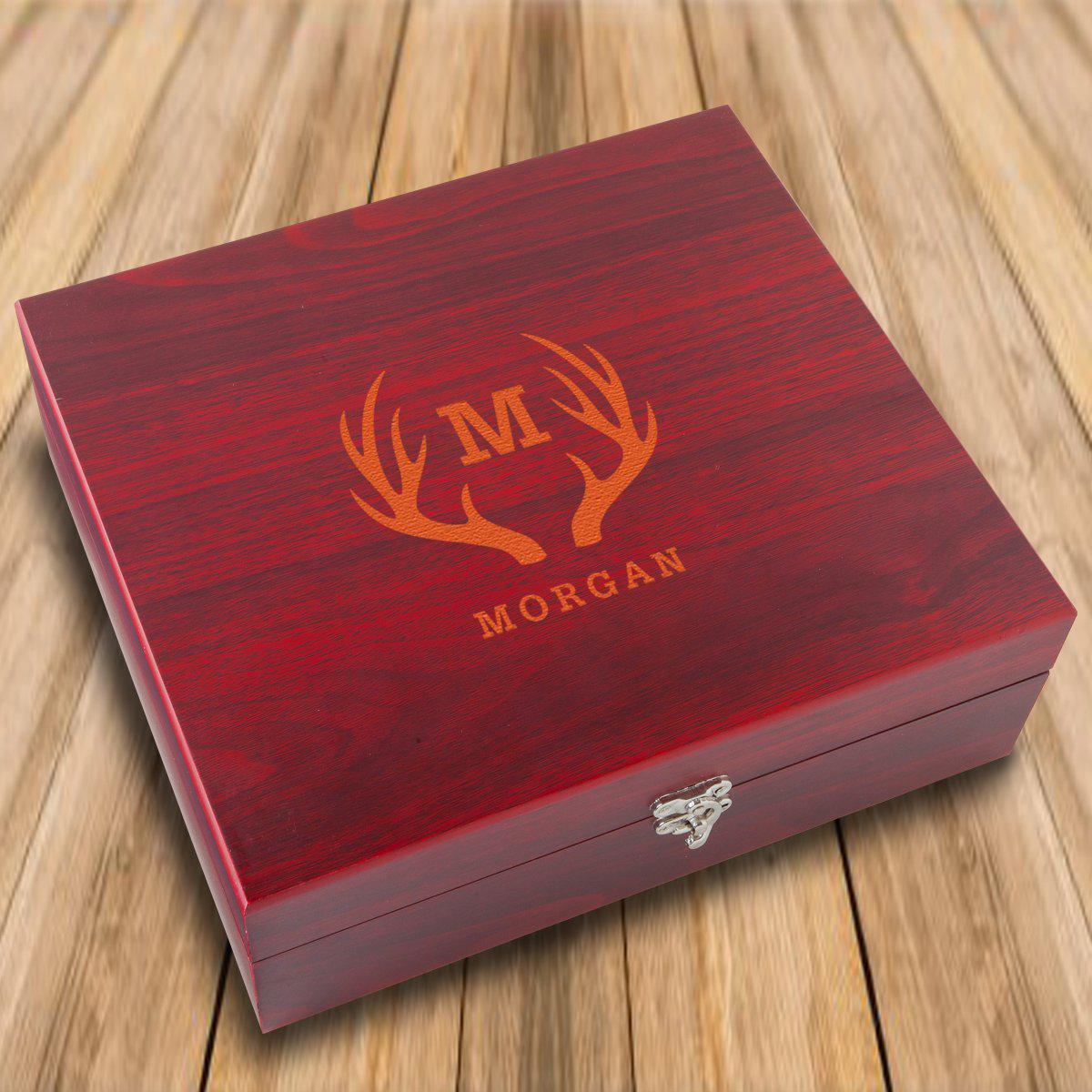 Personalized Elegant Rosewood Flask and Card Set