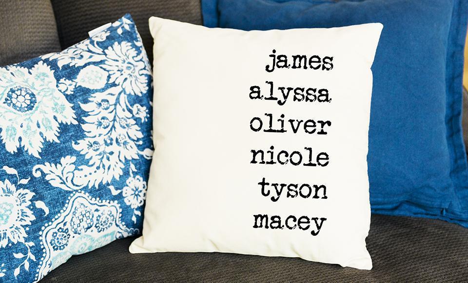 Personalized Family Names Throw Pillow Cover - Farmhouse