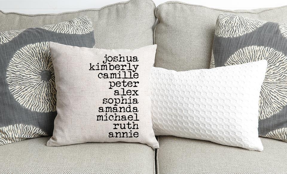 Personalized Family Names Throw Pillow Cover - Farmhouse