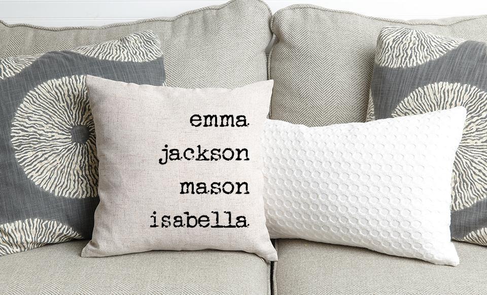 Personalized Family Names Throw Pillow Cover - Farmhouse