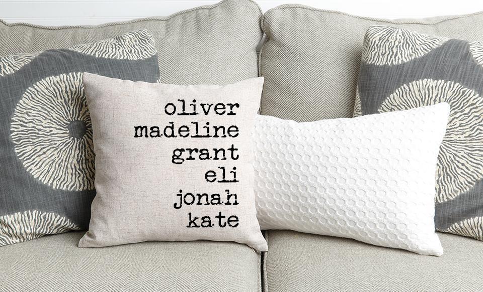 Personalized Family Names Throw Pillow Cover - Farmhouse