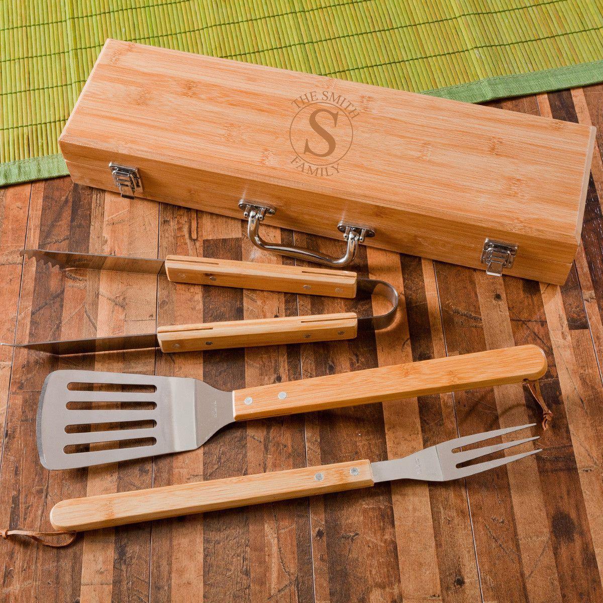 Personalized Grill Set - BBQ Set - Bamboo Case