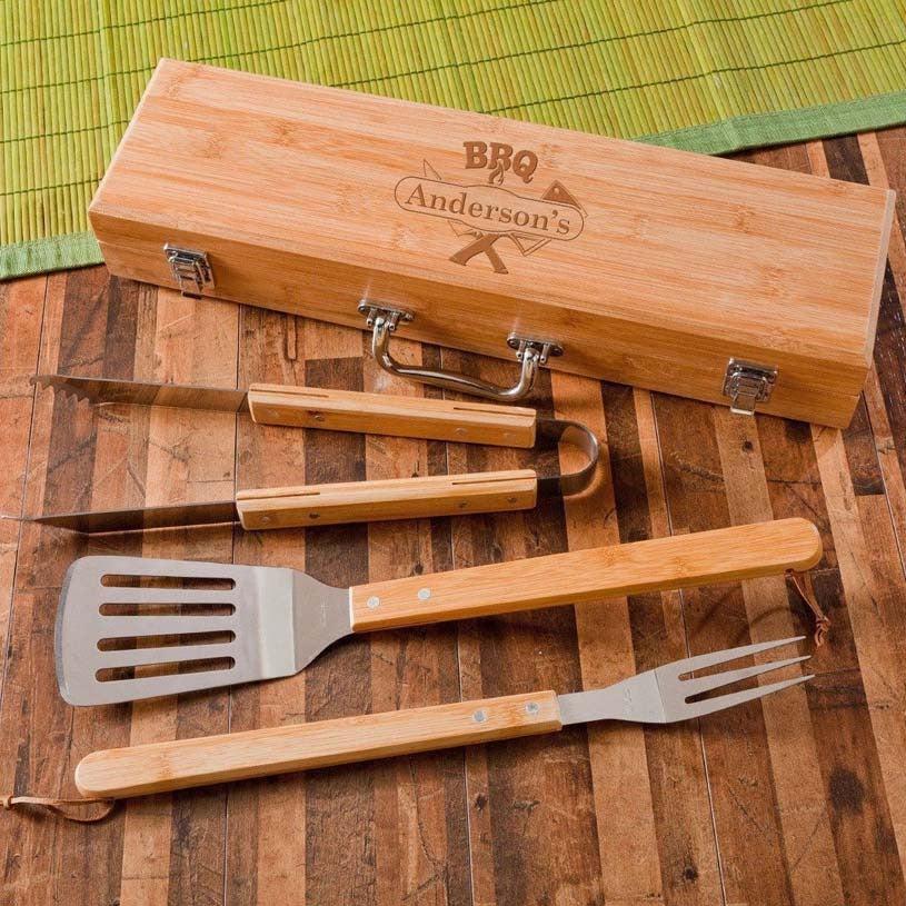 Personalized Grill Set - BBQ Set - Bamboo Case