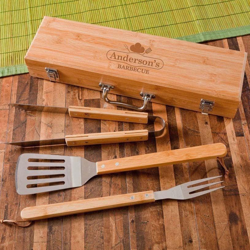 Personalized Grill Set - BBQ Set - Bamboo Case