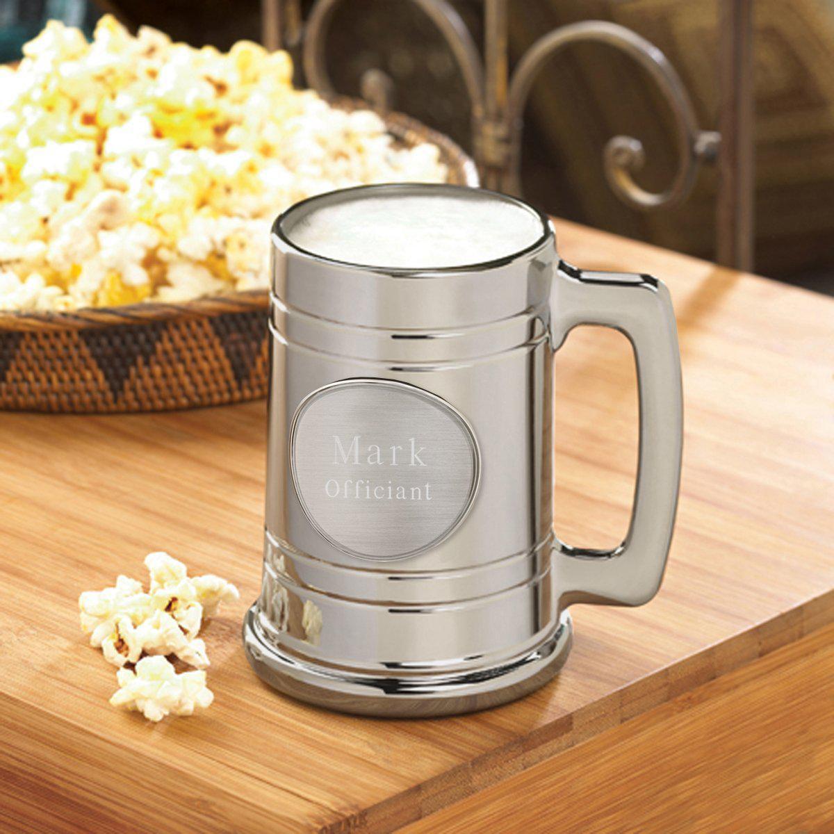 Personalized Groomsmen Gunmetal Medallion Beer Mugs