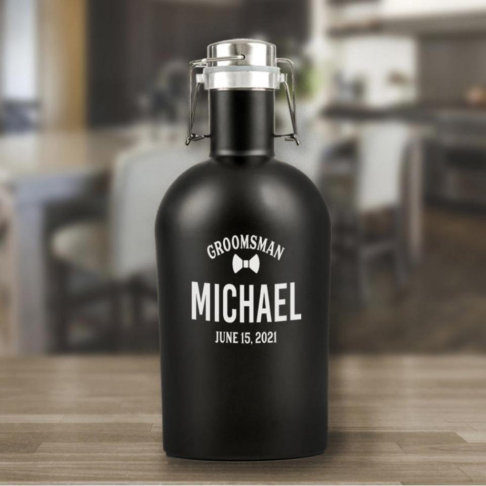 Personalized Groomsman Matte Black Beer Growler - 64 oz.