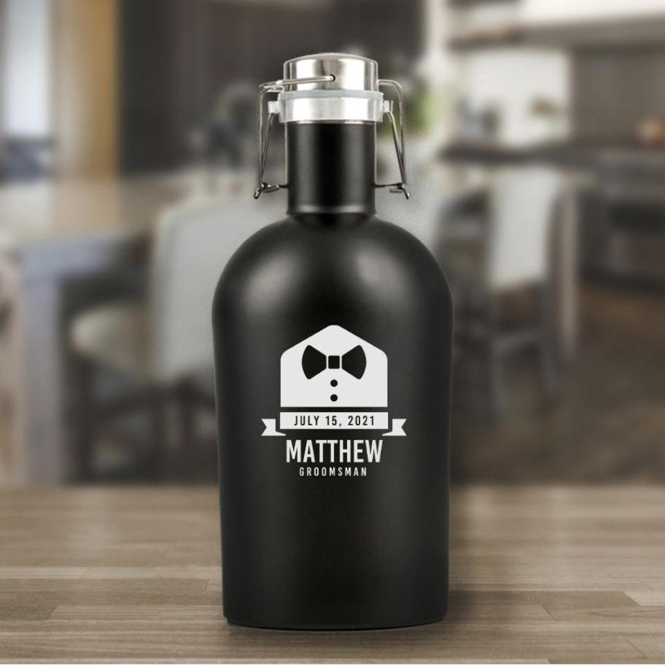 Personalized Groomsman Matte Black Beer Growler - 64 oz.