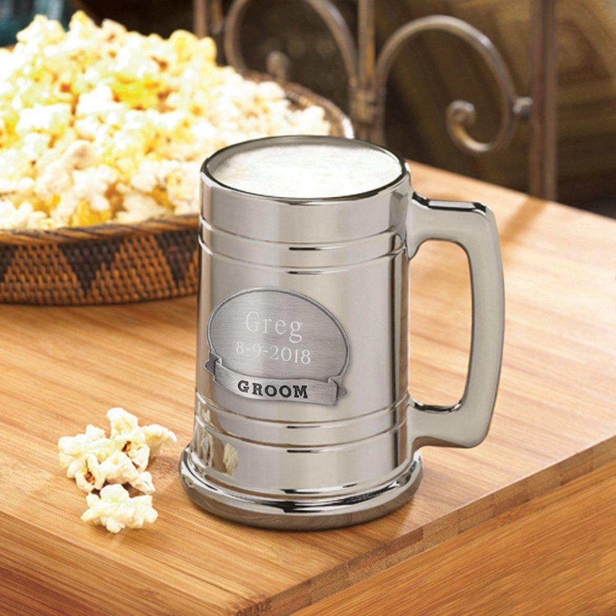 Personalized Groomsmen Gunmetal Medallion Beer Mugs