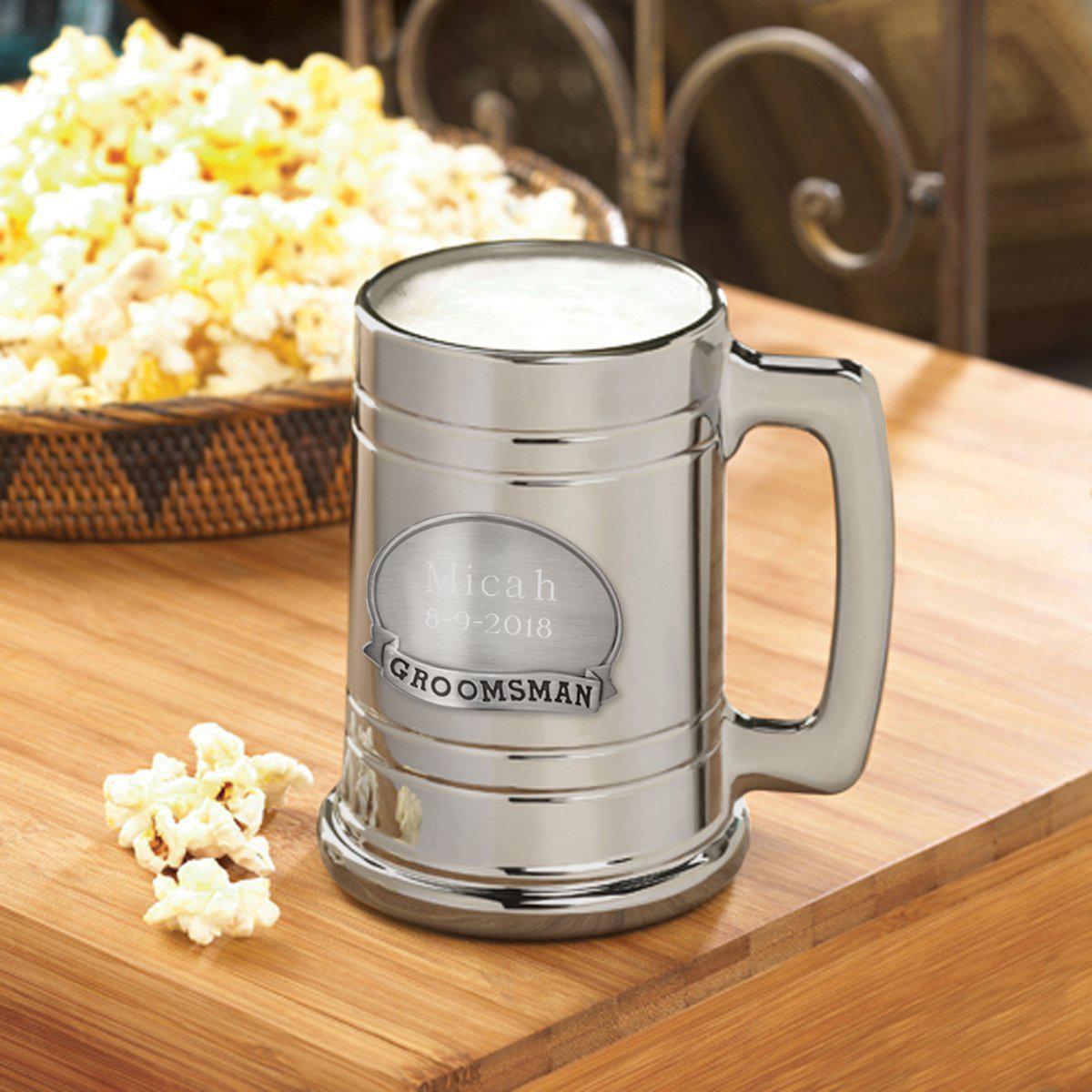 Personalized Groomsmen Gunmetal Medallion Beer Mugs