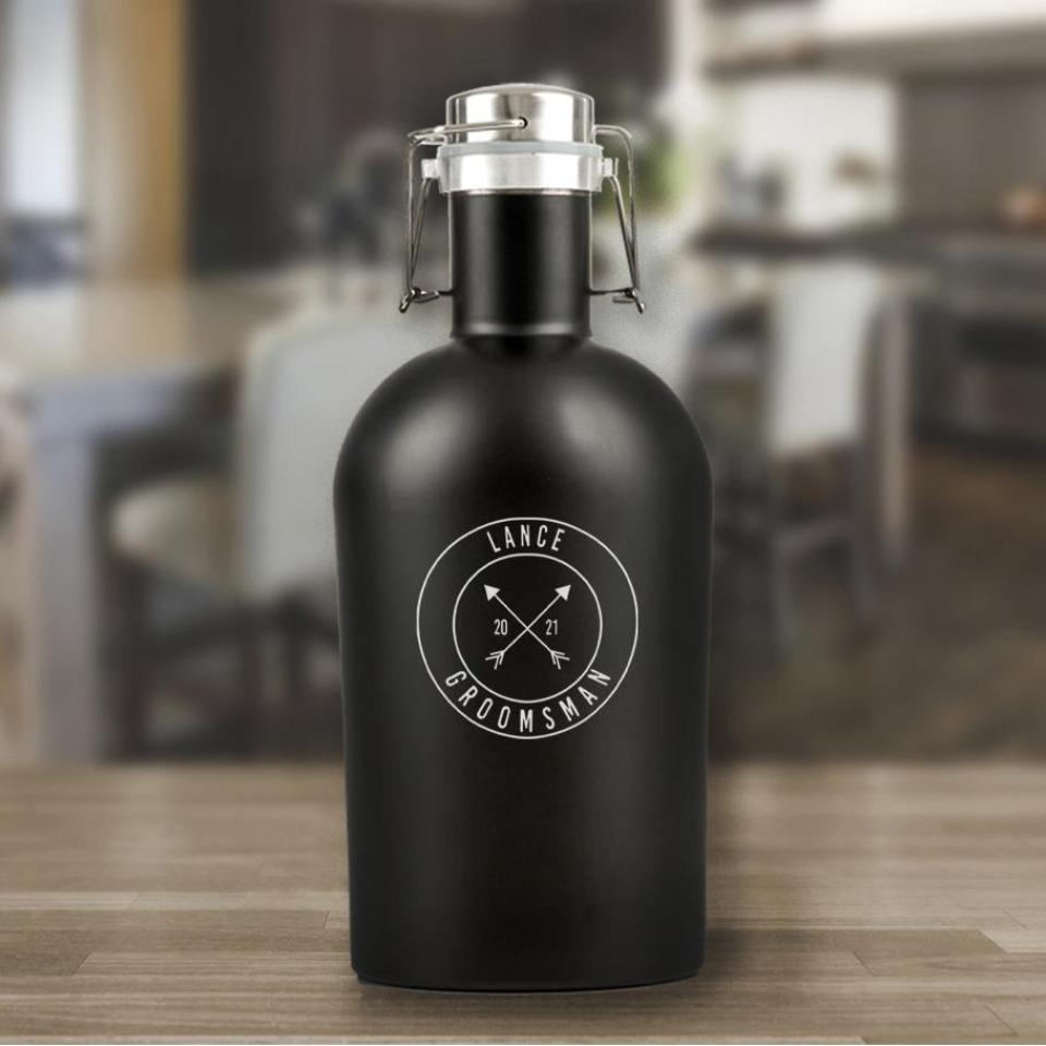 Personalized Groomsman Matte Black Beer Growler - 64 oz.