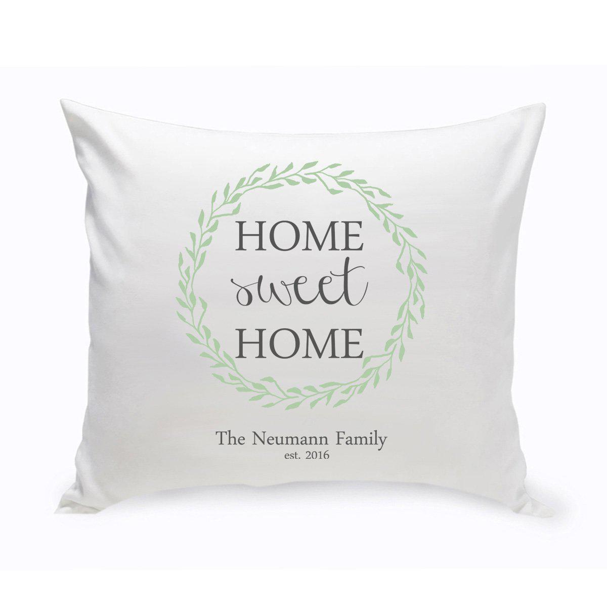 Personalized Home Sweet Home Throw Pillow - Green Wreath