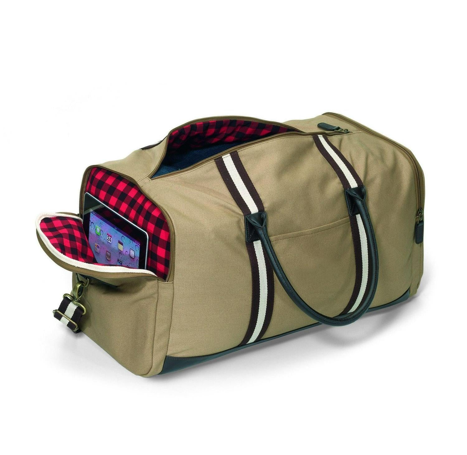 Personalized Khaki Duffle Bag - Heavy Canvas Gym Bag