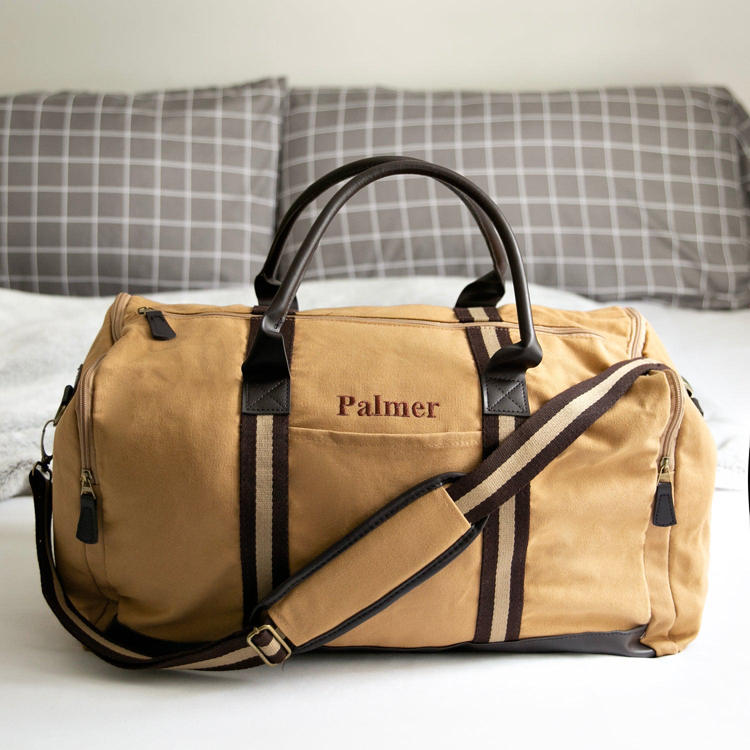 Personalized Khaki Duffle Bag - Heavy Canvas Gym Bag