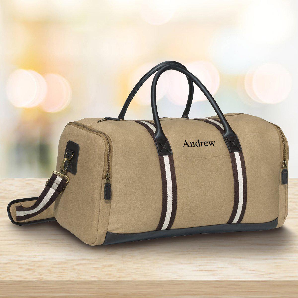 Personalized Khaki Duffle Bag - Heavy Canvas Gym Bag