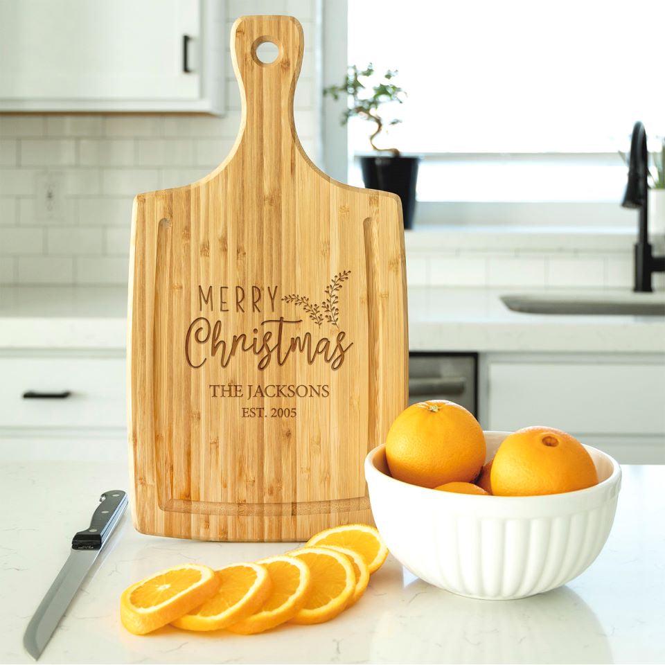 Personalized Large Handled Cutting Board with Juice Grooves - Holiday Collection