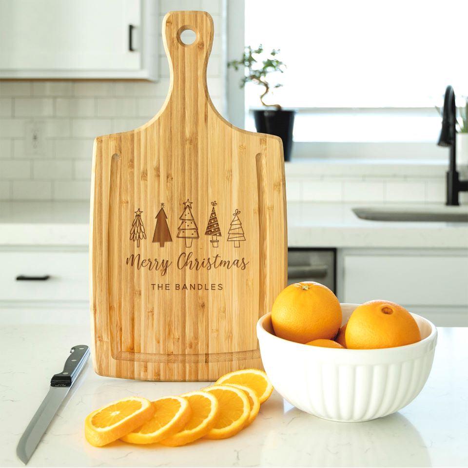 Personalized Large Handled Cutting Board with Juice Grooves - Holiday Collection