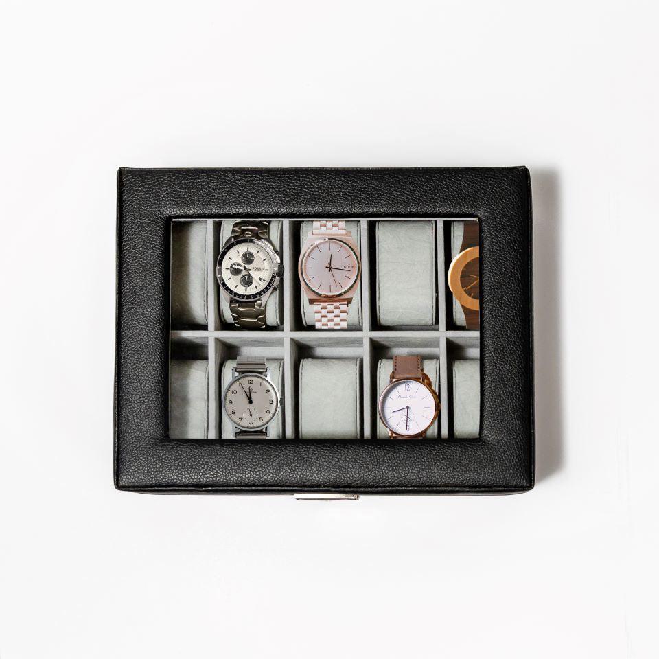 Personalized Leather Watch Box- Black - Monogrammed