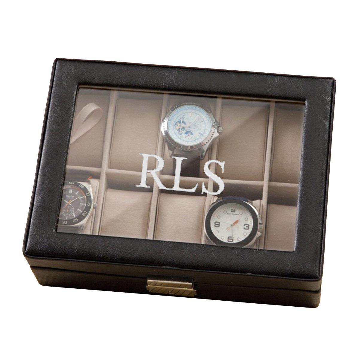 Personalized Leather Watch Box- Black - Monogrammed