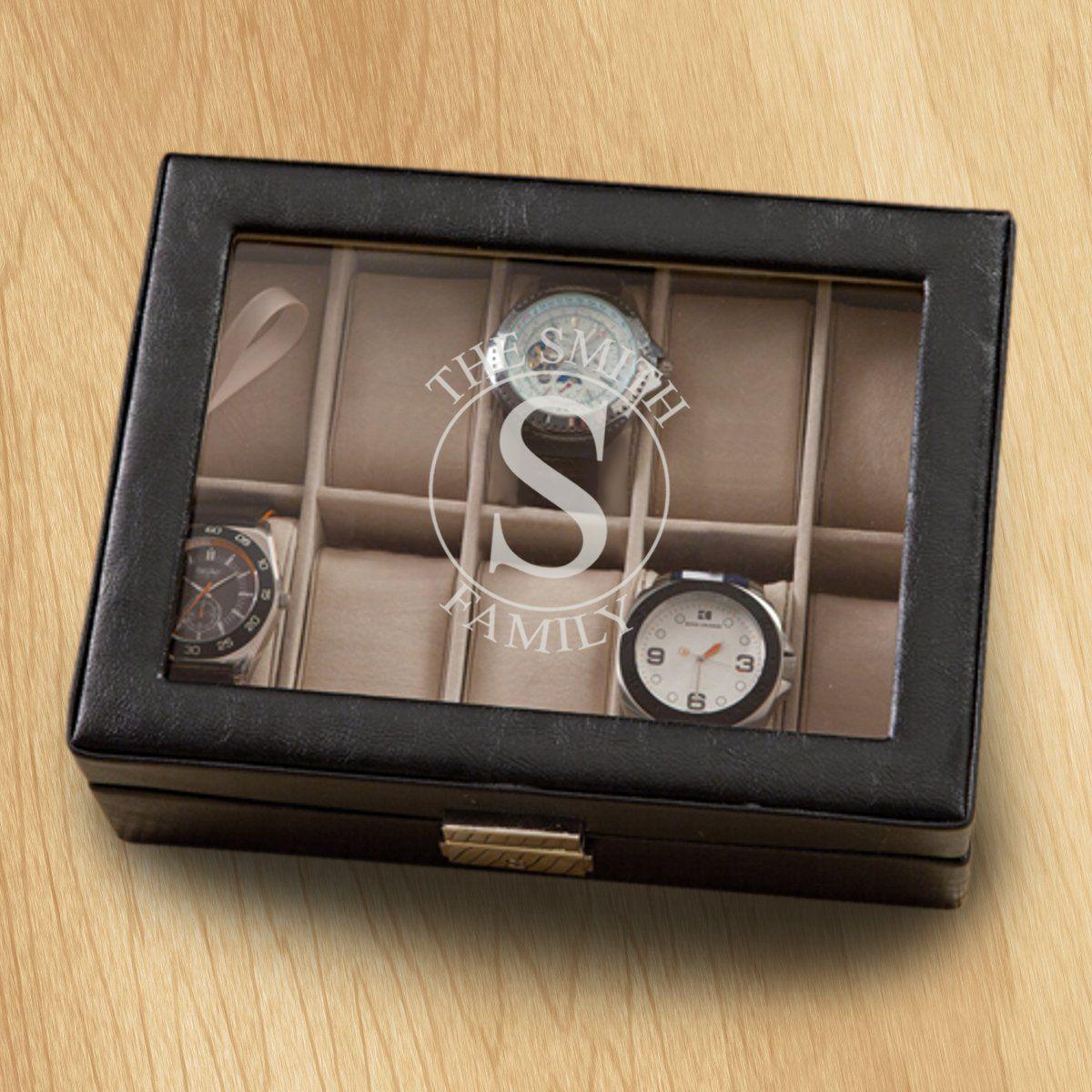 Personalized Leather Watch Box- Black - Monogrammed