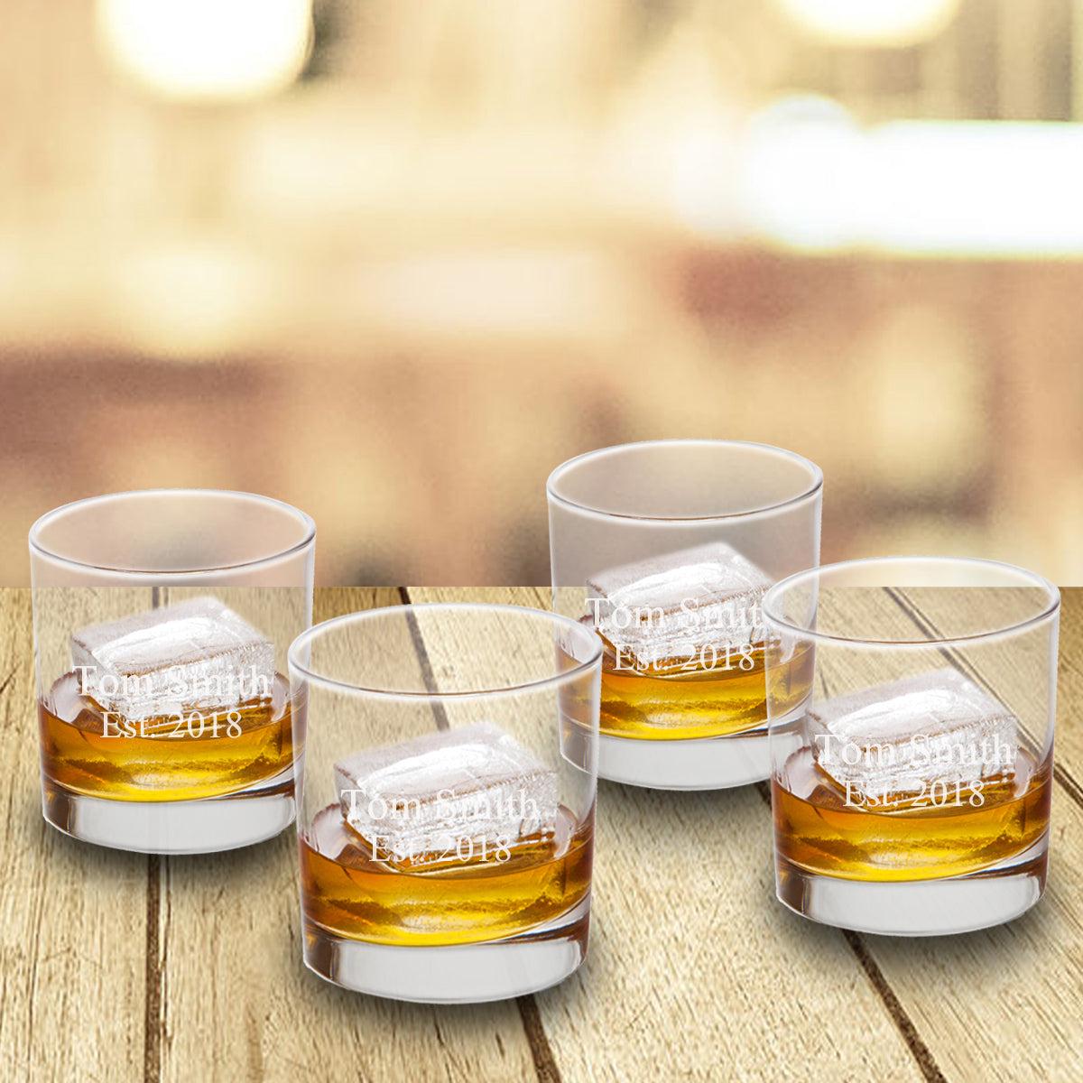 Personalized Lowball Whiskey Glasses - Old Fashioned Glass Set - Set of 4