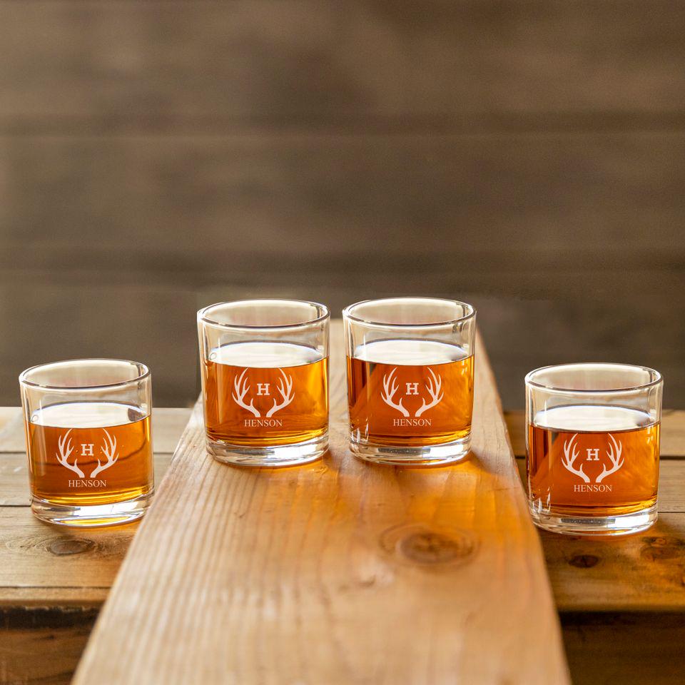 Personalized Lowball Whiskey Glasses - Old Fashioned Glass Set - Set of 4