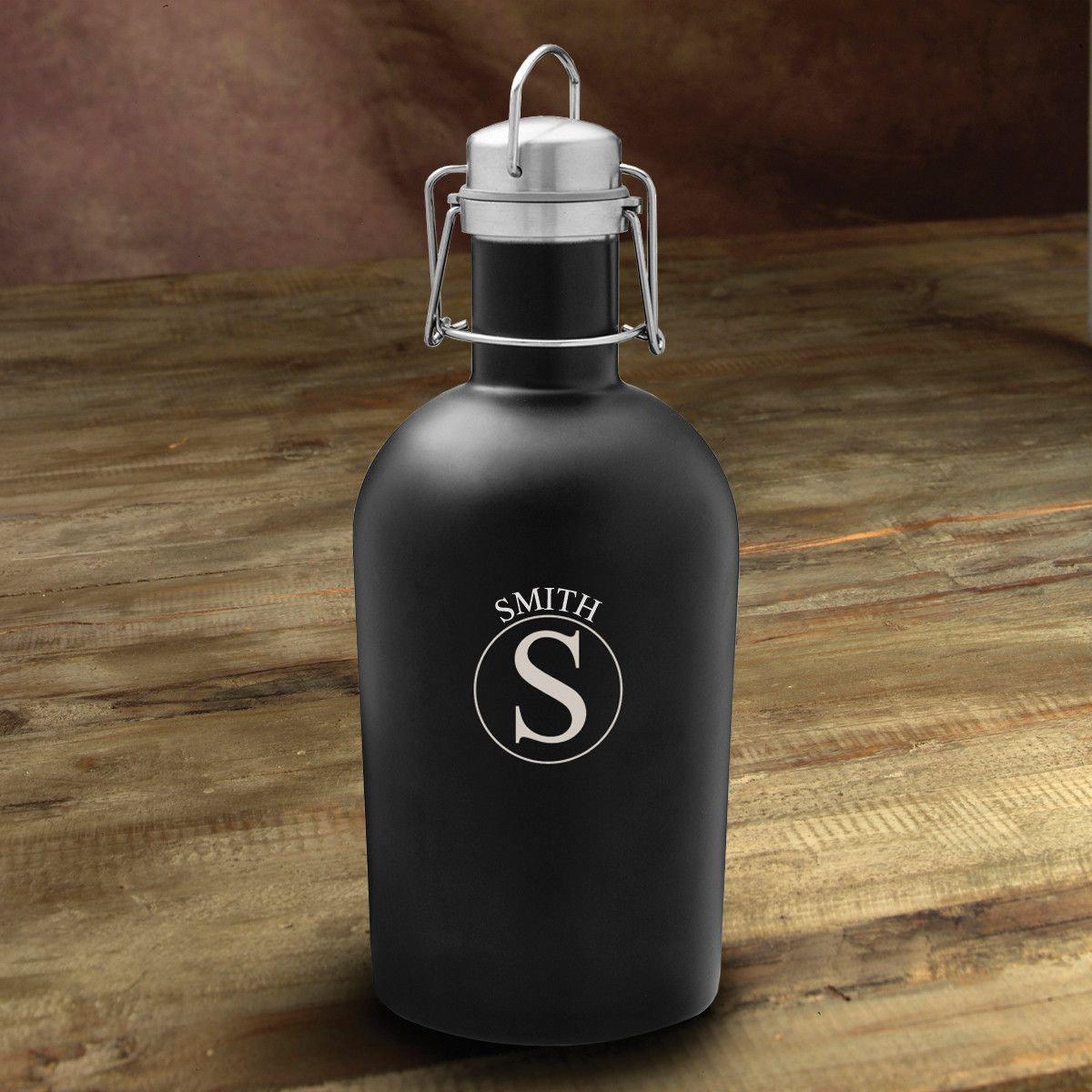 Personalized Matte Black Beer Growler - 64oz.