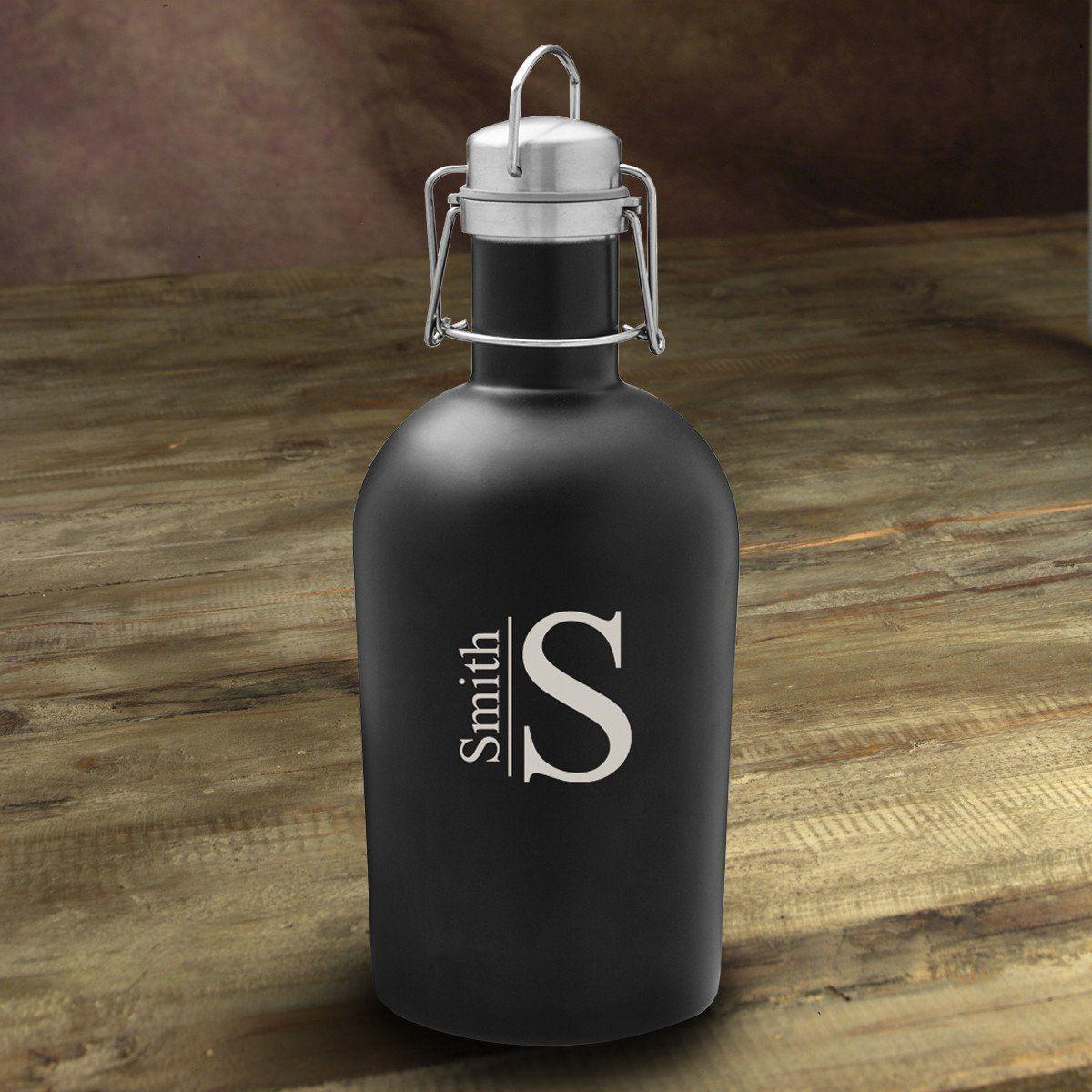 Personalized Matte Black Beer Growler - 64oz.