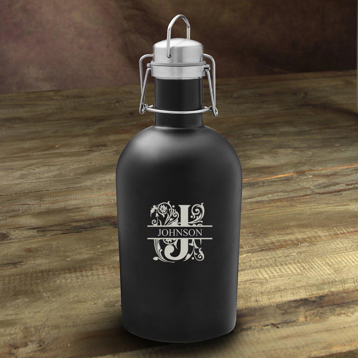 Personalized Matte Black Beer Growler - 64oz.