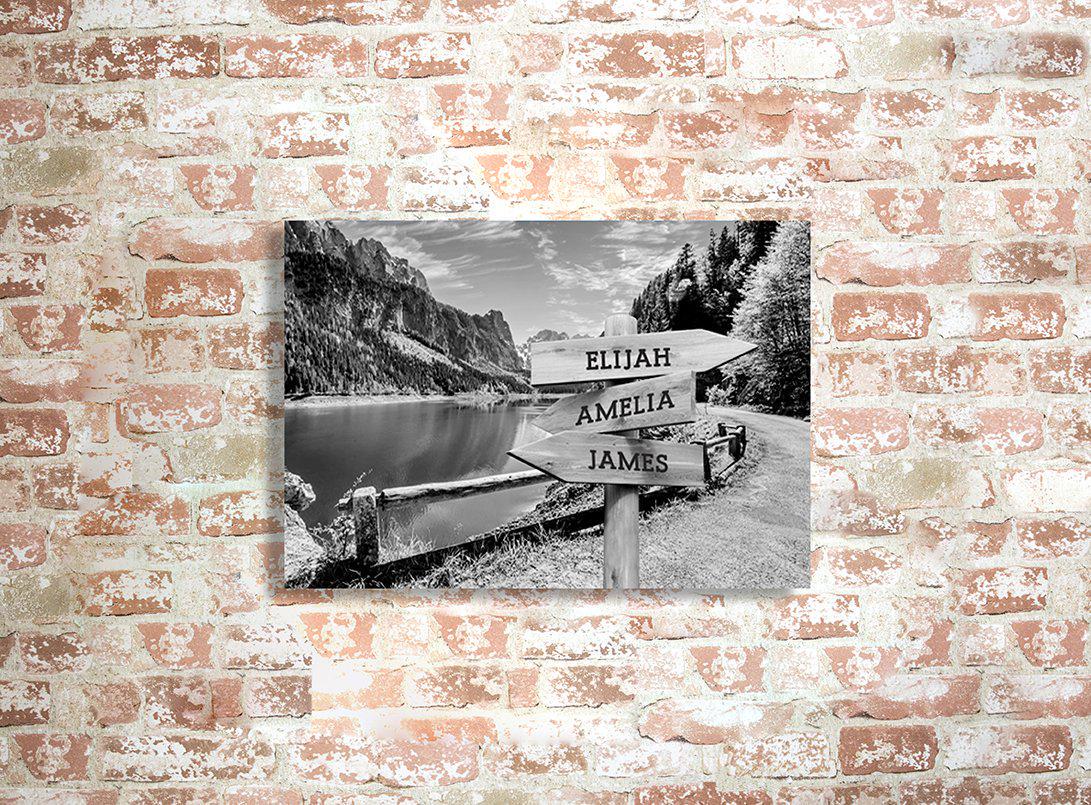 Personalized Mountain Lake Canvas Print with Family Names