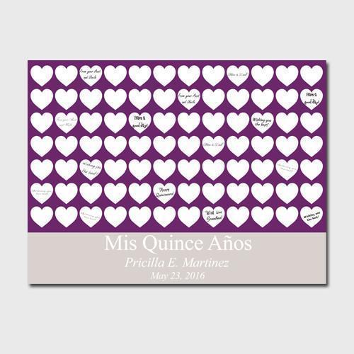 Personalized Quinceanera Guestbook Canvas -Plum Hearts