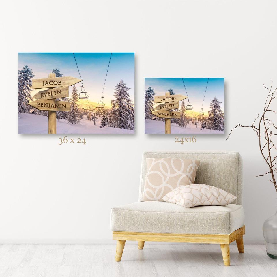 Personalized Ski Lift Canvas Print with Family Names