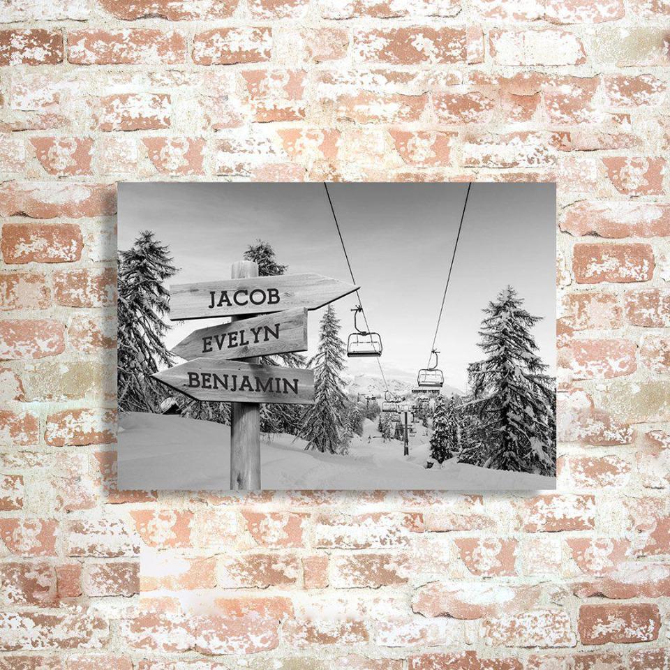 Personalized Ski Lift Canvas Print with Family Names