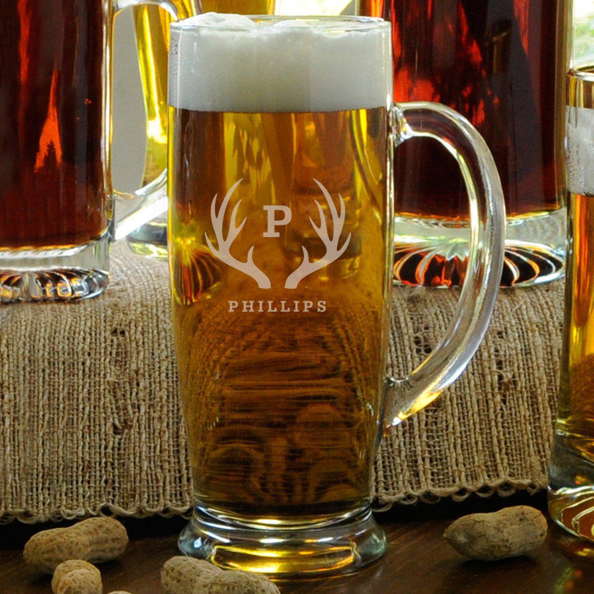 Personalized Slim Beer Mugs - 18 oz. - Monogram