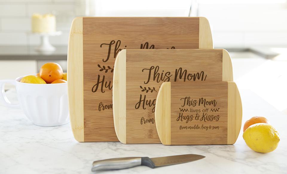 Personalized Two-Tone (Rounded Edge) Bamboo Cutting Boards for Mom