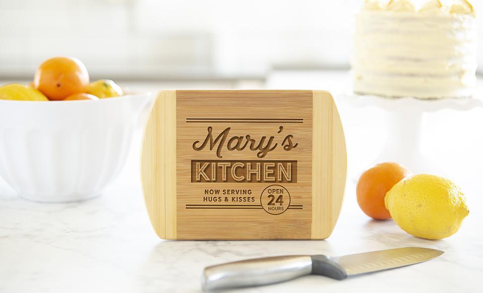 Personalized Two-Tone (Rounded Edge) Bamboo Cutting Boards for Mom