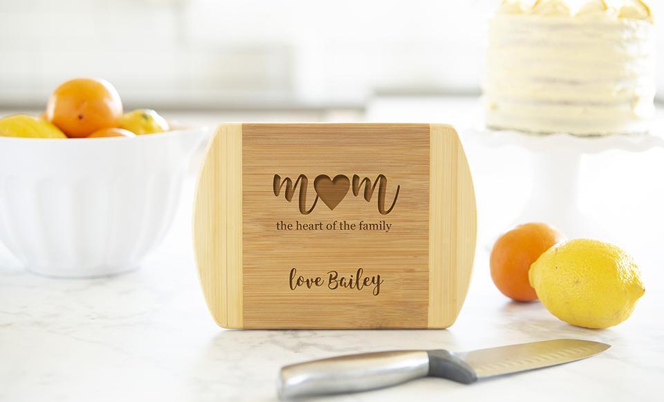 Personalized Two-Tone (Rounded Edge) Bamboo Cutting Boards for Mom