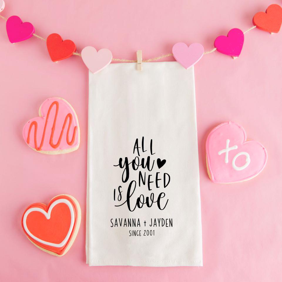 Personalized Valentine's Day Tea Towels - Calligraphy Designs