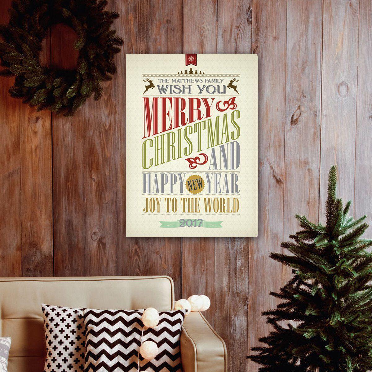 Personalized Vintage Christmas Words Canvas Print