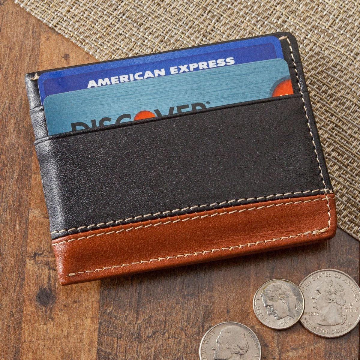 Personalized Wallet - Money Clip - Two Toned Leather - Magnetic