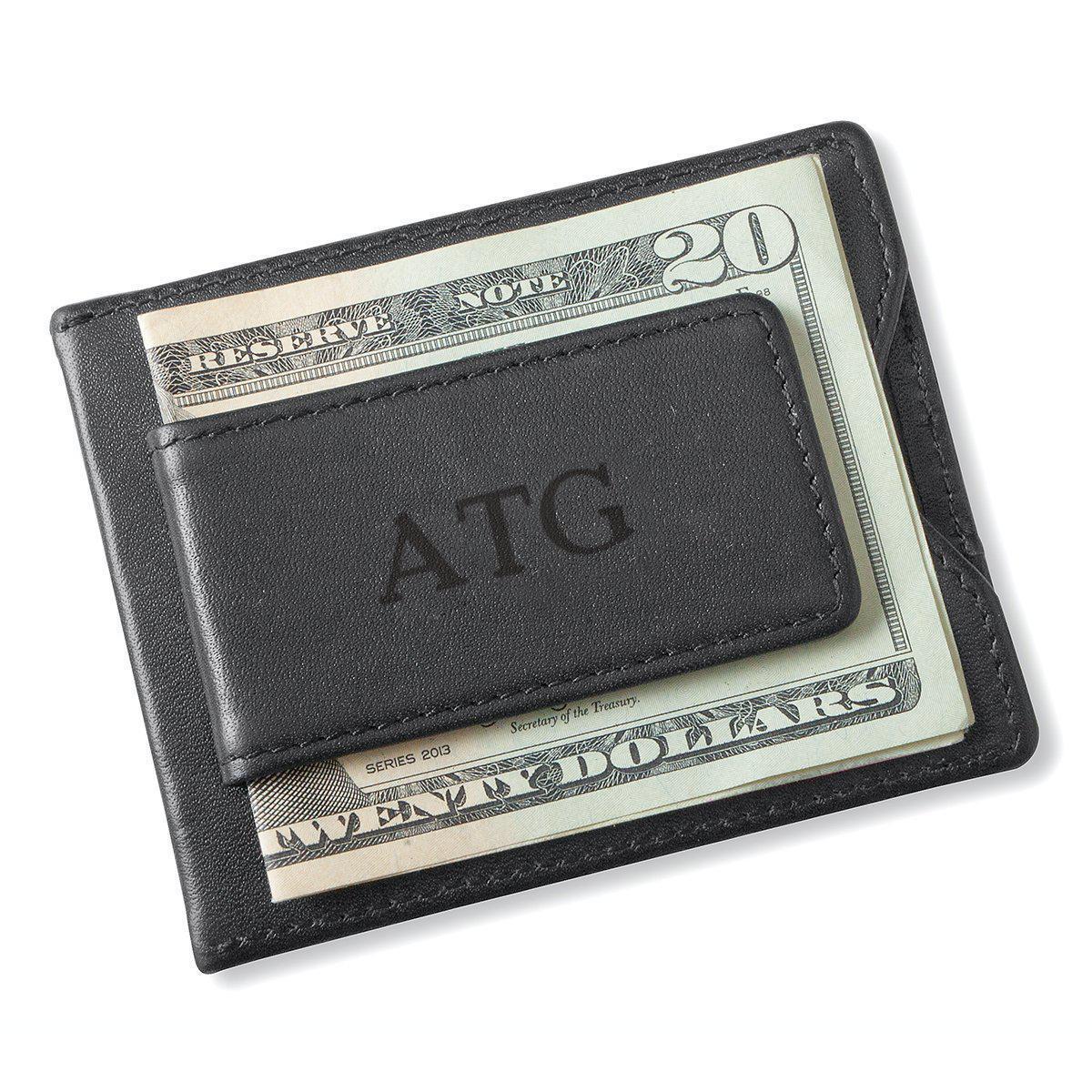 Personalized Wallet - Magnetic Money Clip - Black