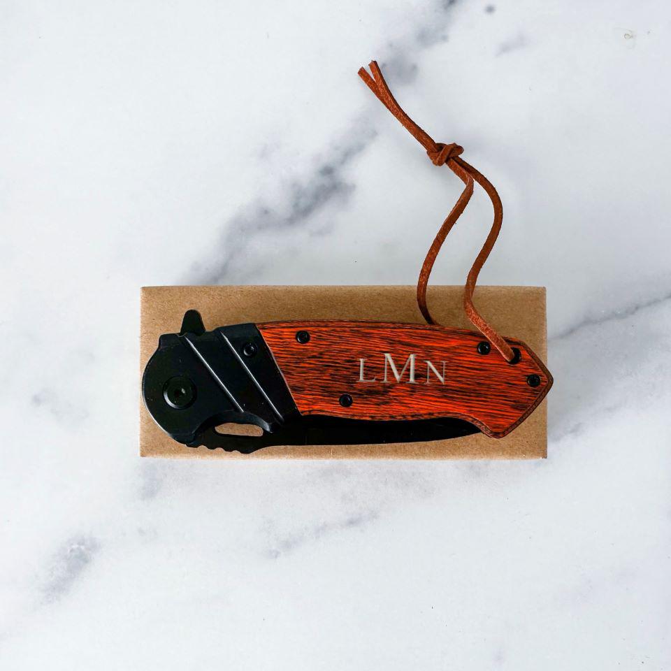 Personalized Wood Handle Hunting Knife With Wrist Lanyard