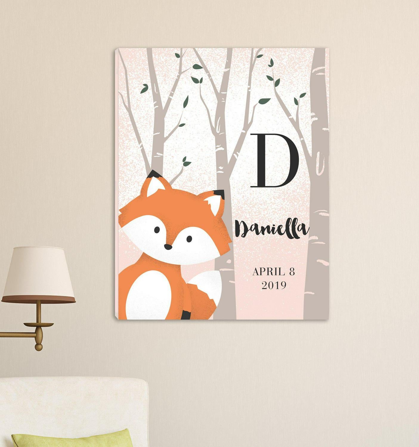 Personalized Woodland Animal Canvas - Pink or Blue