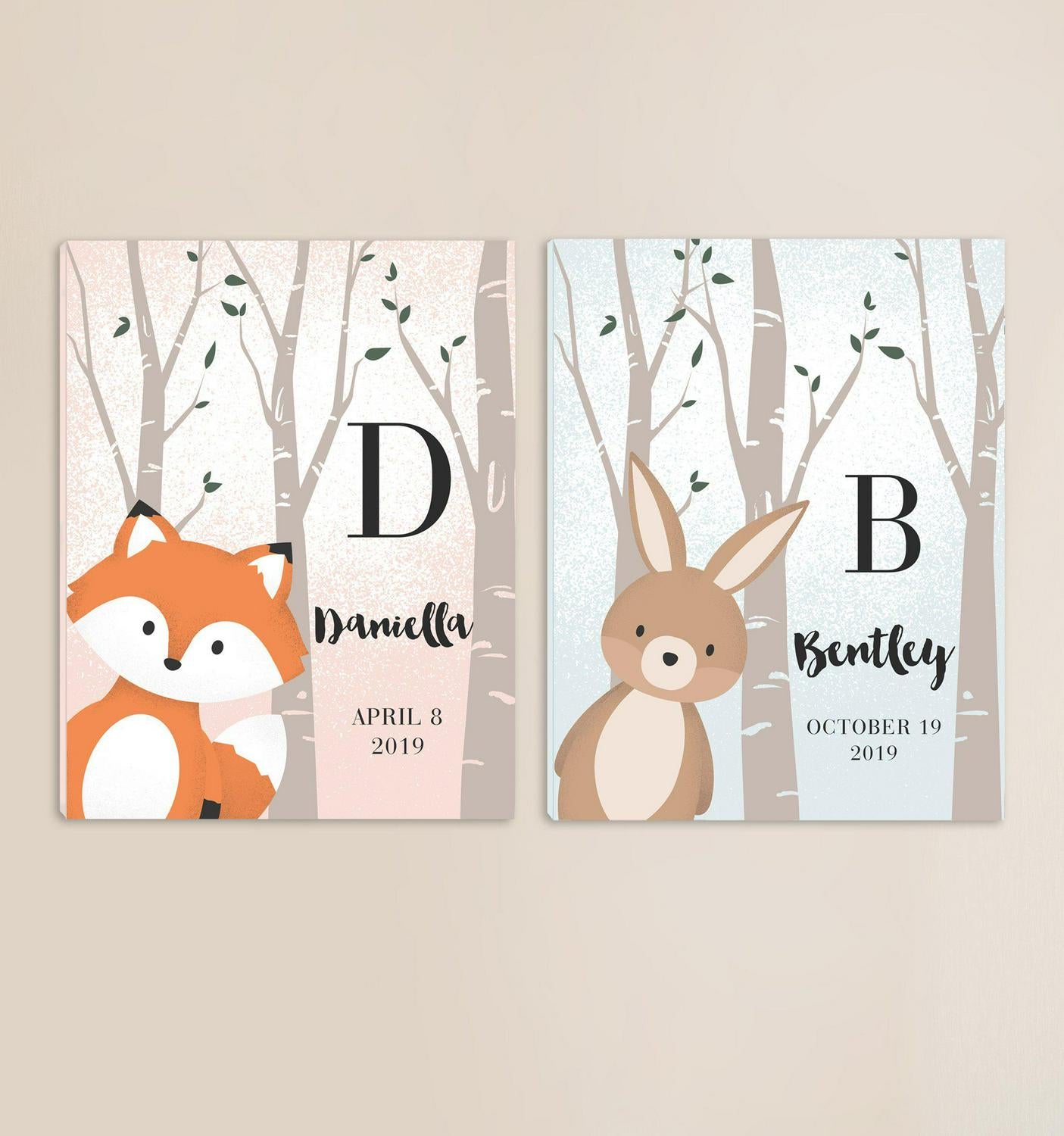 Personalized Woodland Animal Canvas - Pink or Blue