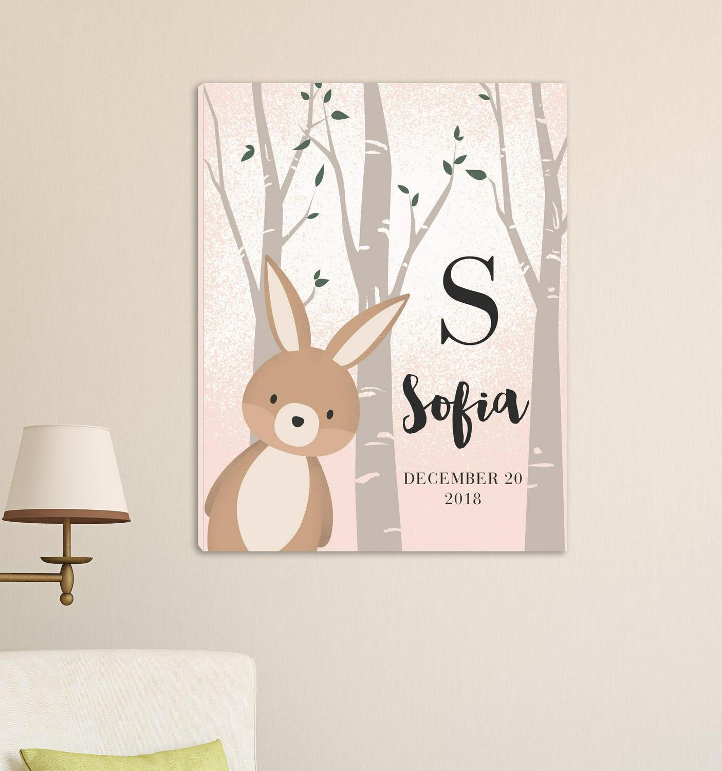 Personalized Woodland Animal Canvas - Pink or Blue