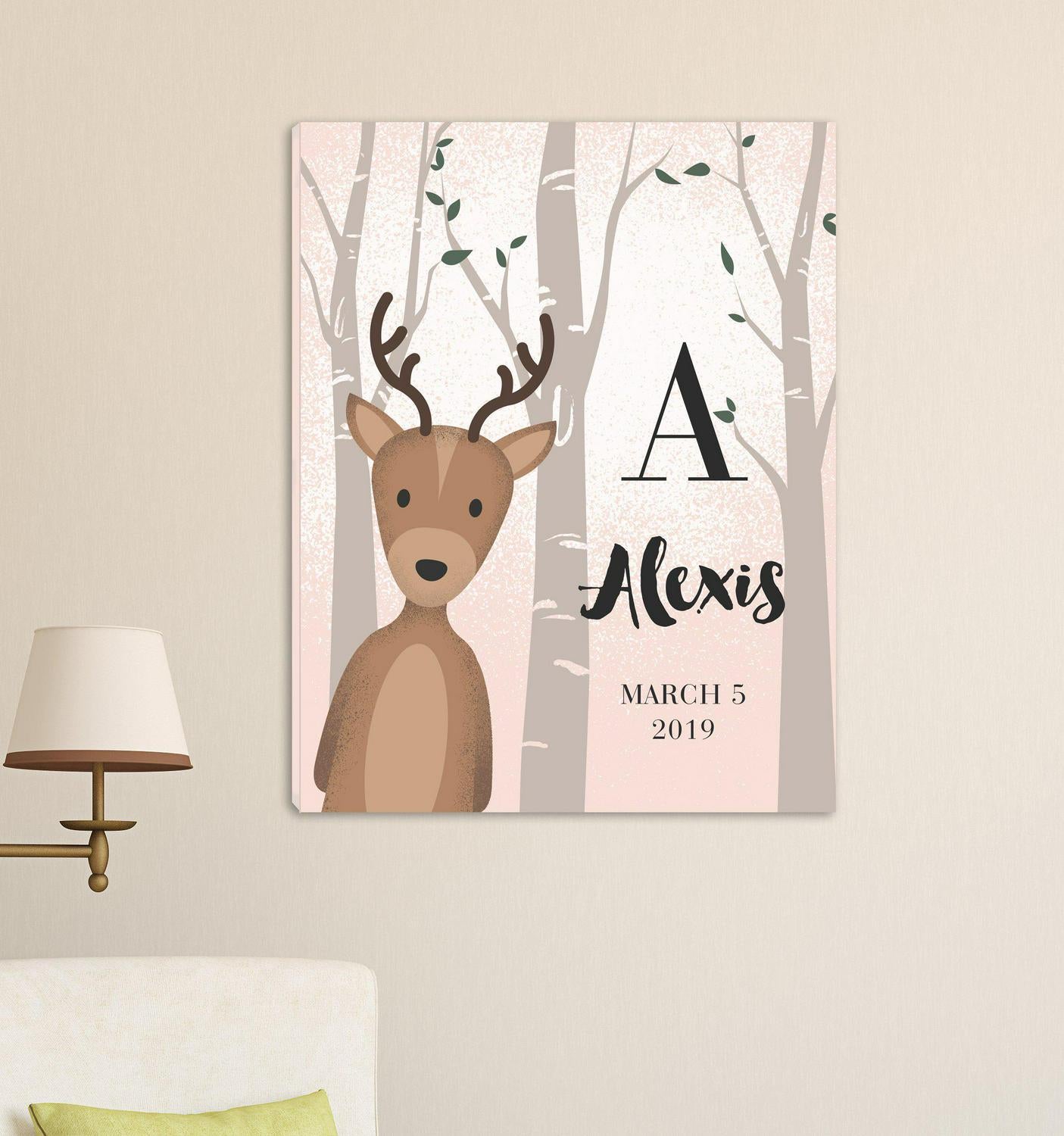 Personalized Woodland Animal Canvas - Pink or Blue